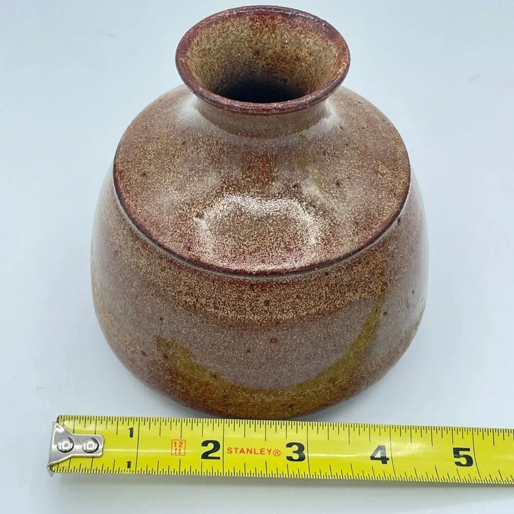 intage Signed Studio Pottery Bud Vase - Hand Thrown Speckled Earth Tone